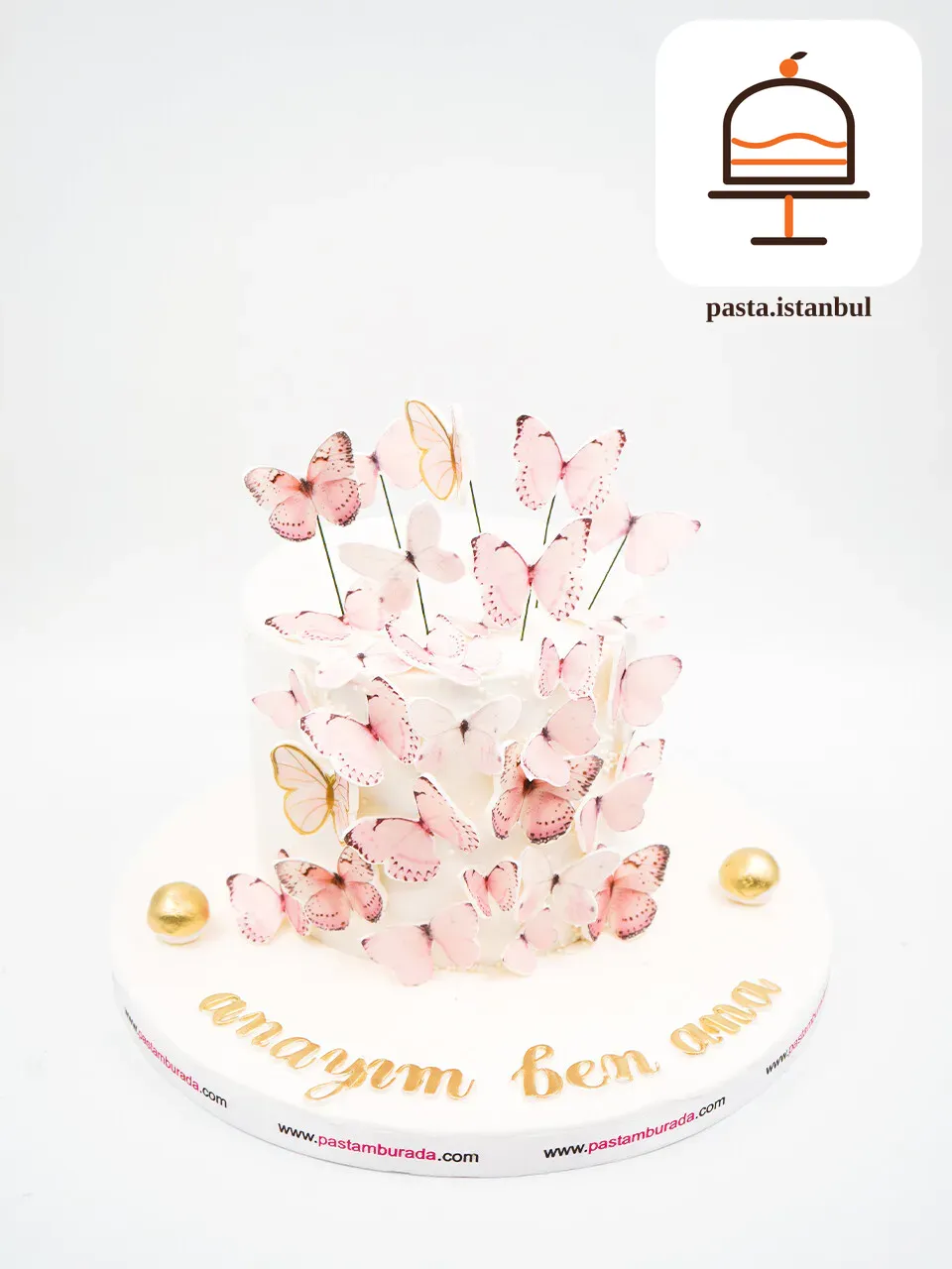 Pembe Kelebek Tasarım Pasta