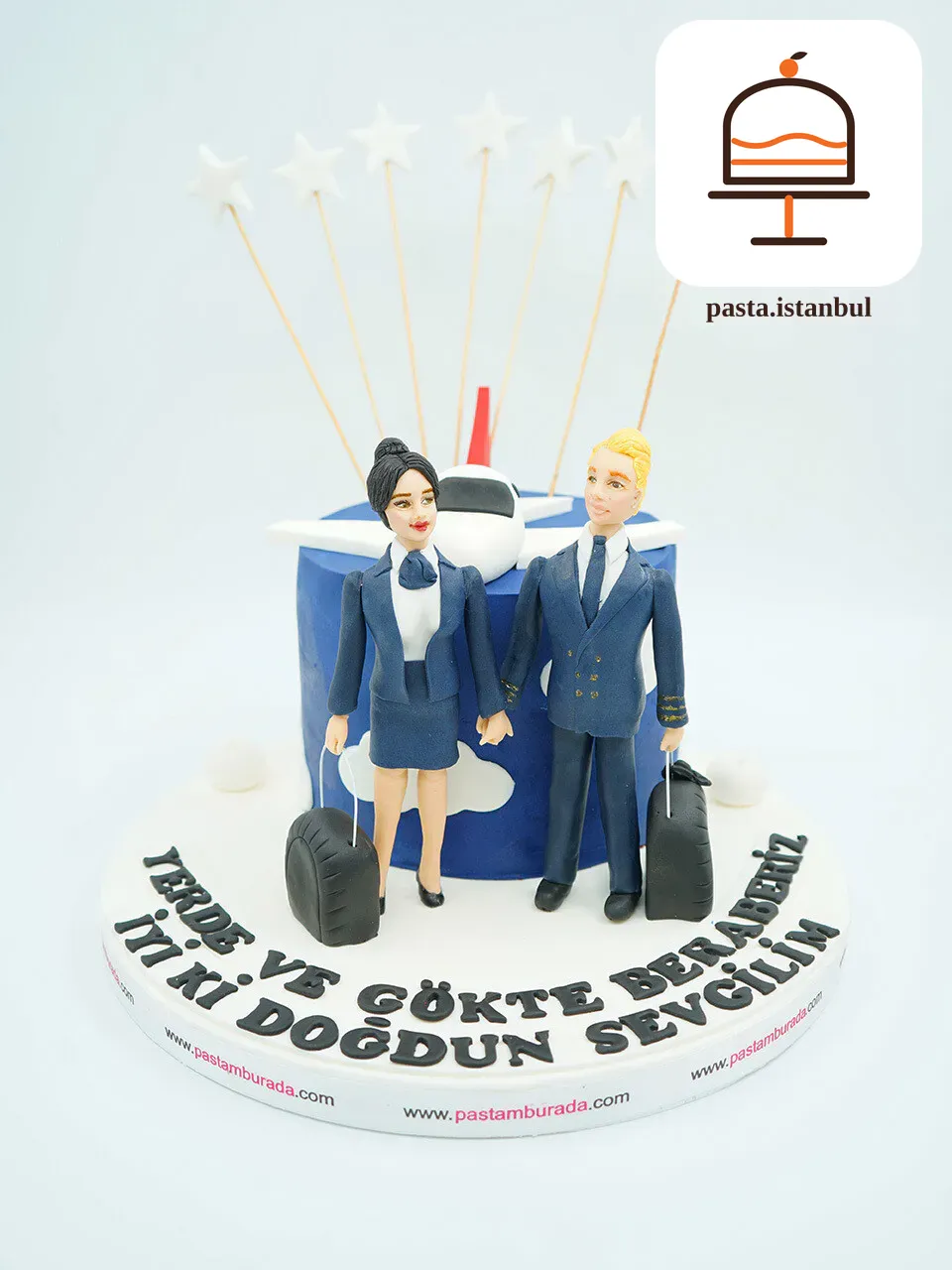 Hostes ve Pilot Temalı Butik Pasta