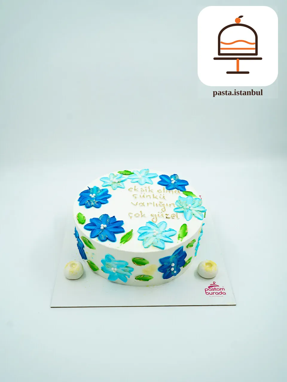 Mavi Çiçek Detay Naked Cake