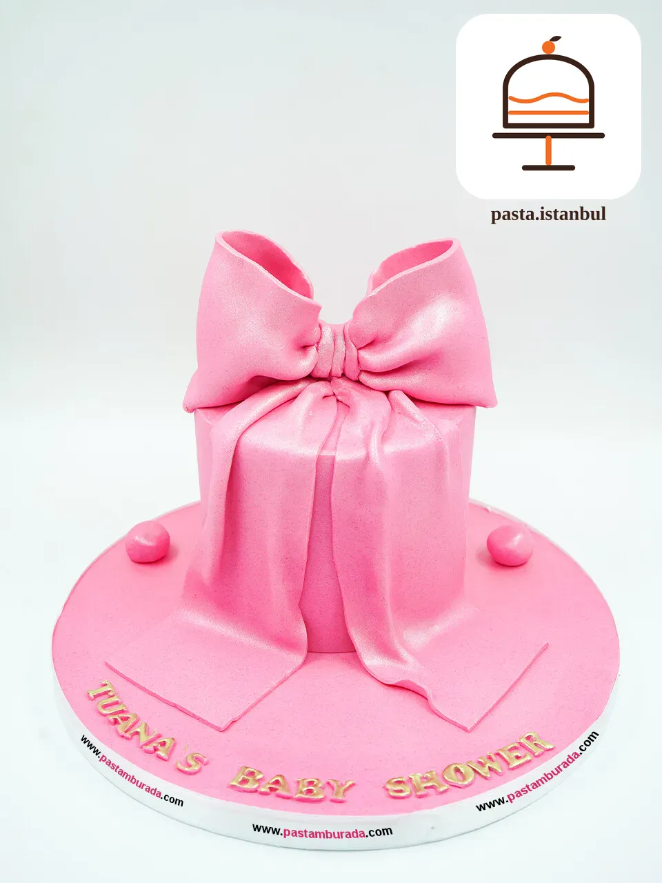 Pembe Kurdele Detay Tasarım Pasta