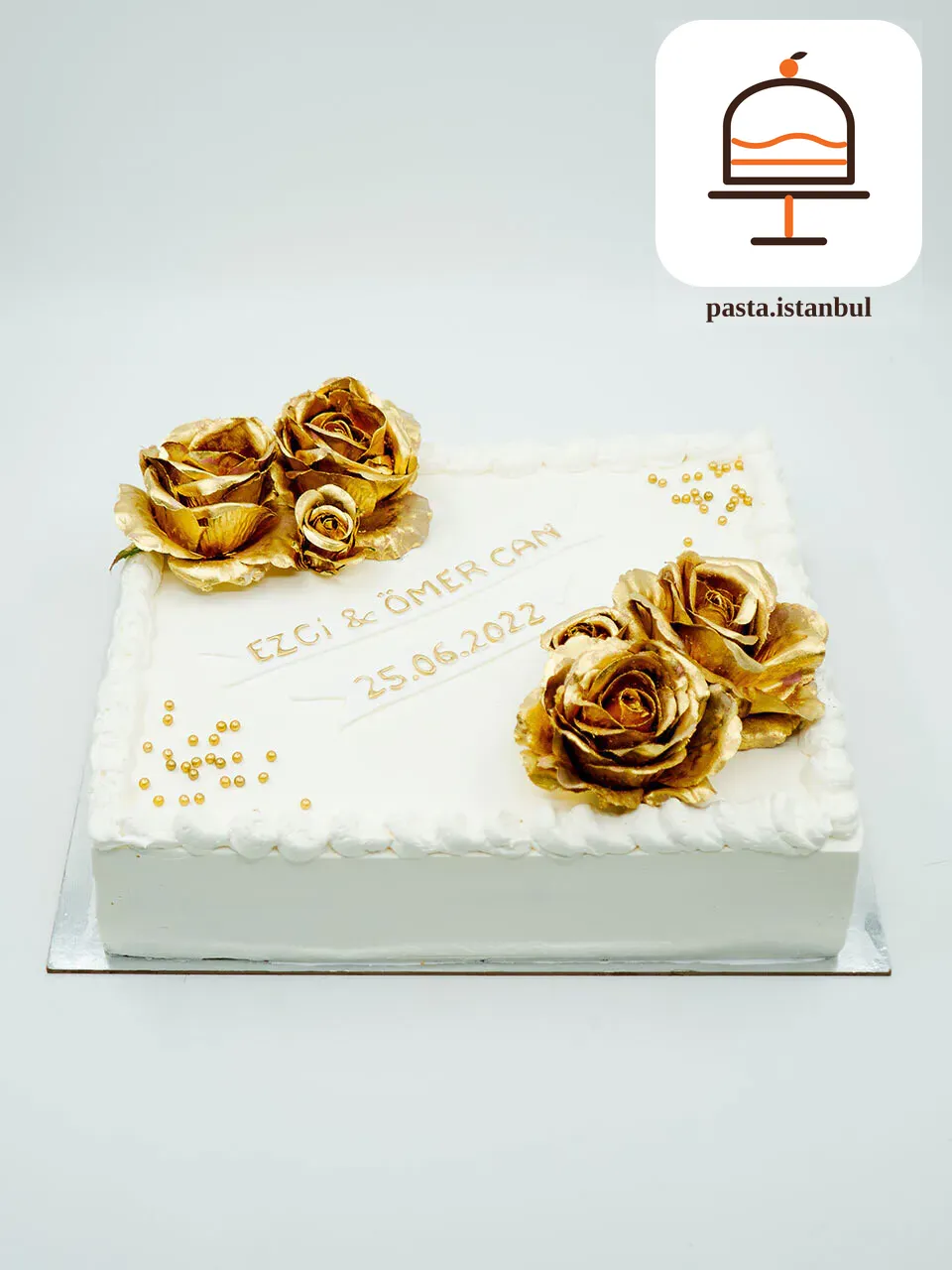 Gold Çiçek Süslemeli Pasta