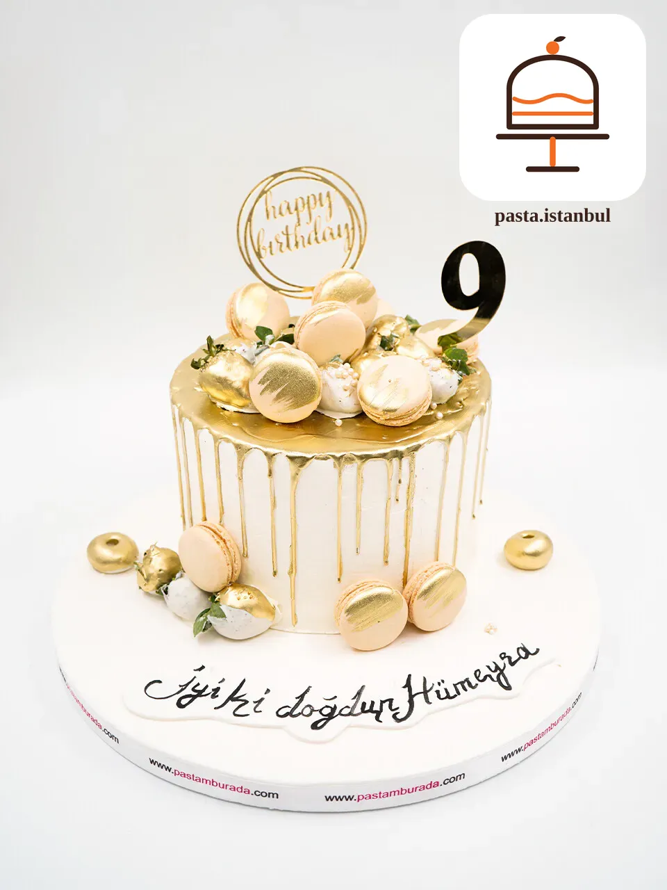 Gold Ve Macaron Tasarım Pasta