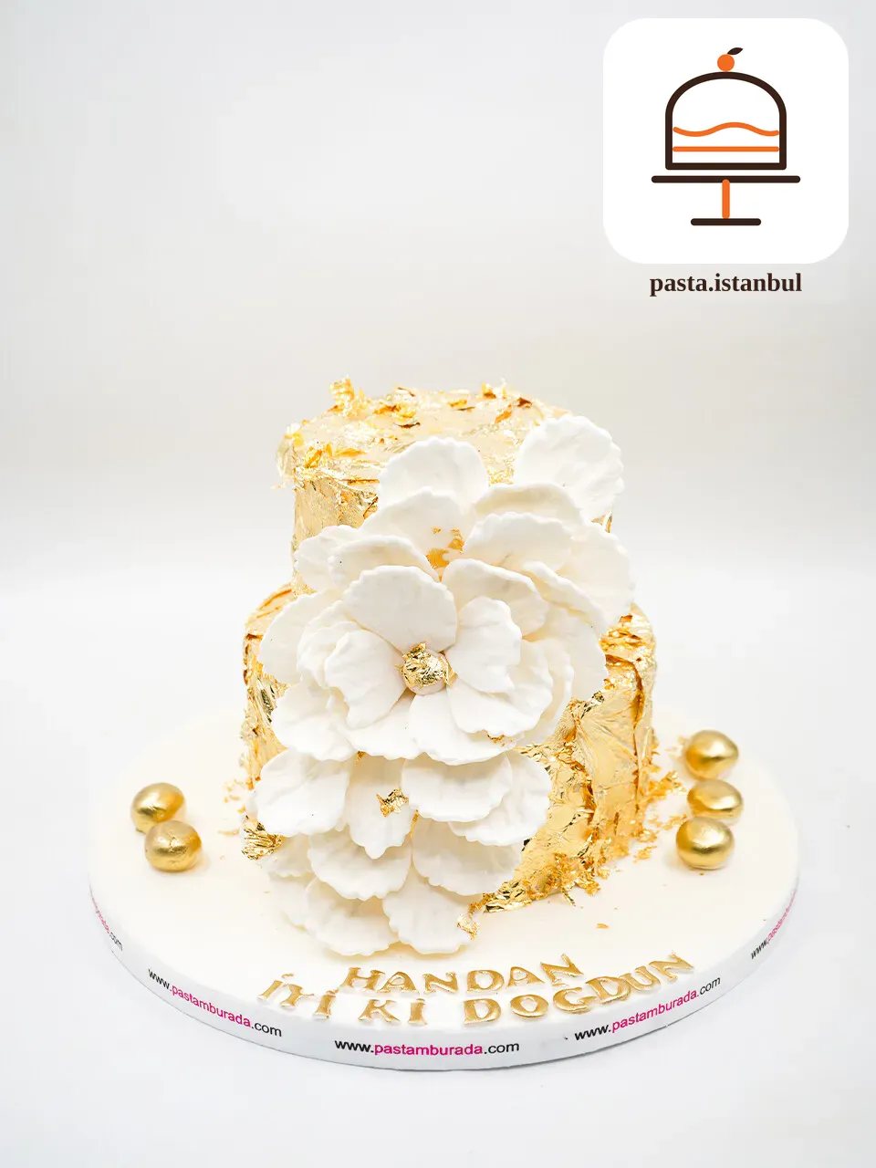 Çiçek Detay Gold Tasarım Pasta