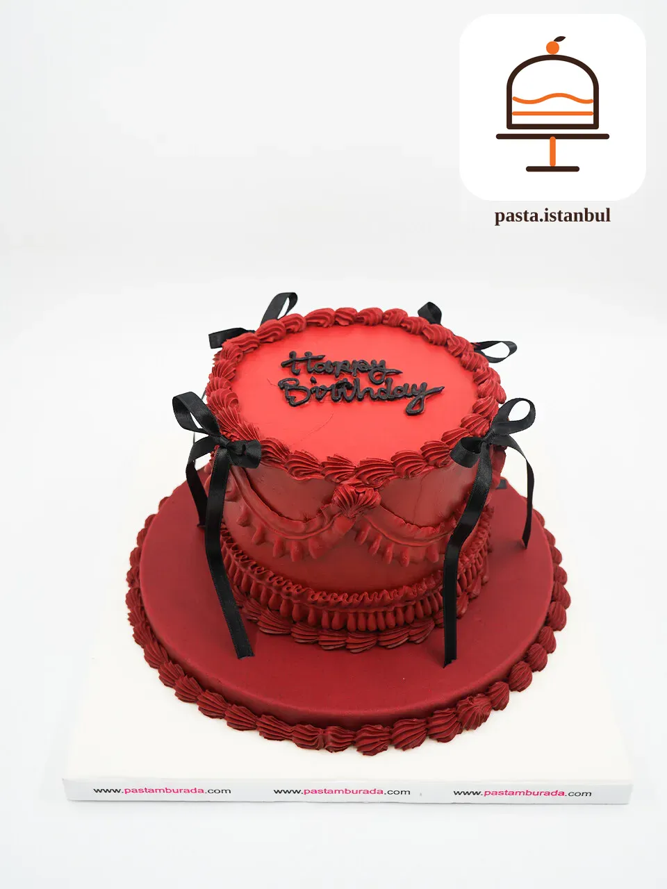Siyah Kurdele Detay Kırmızı Naked Cake