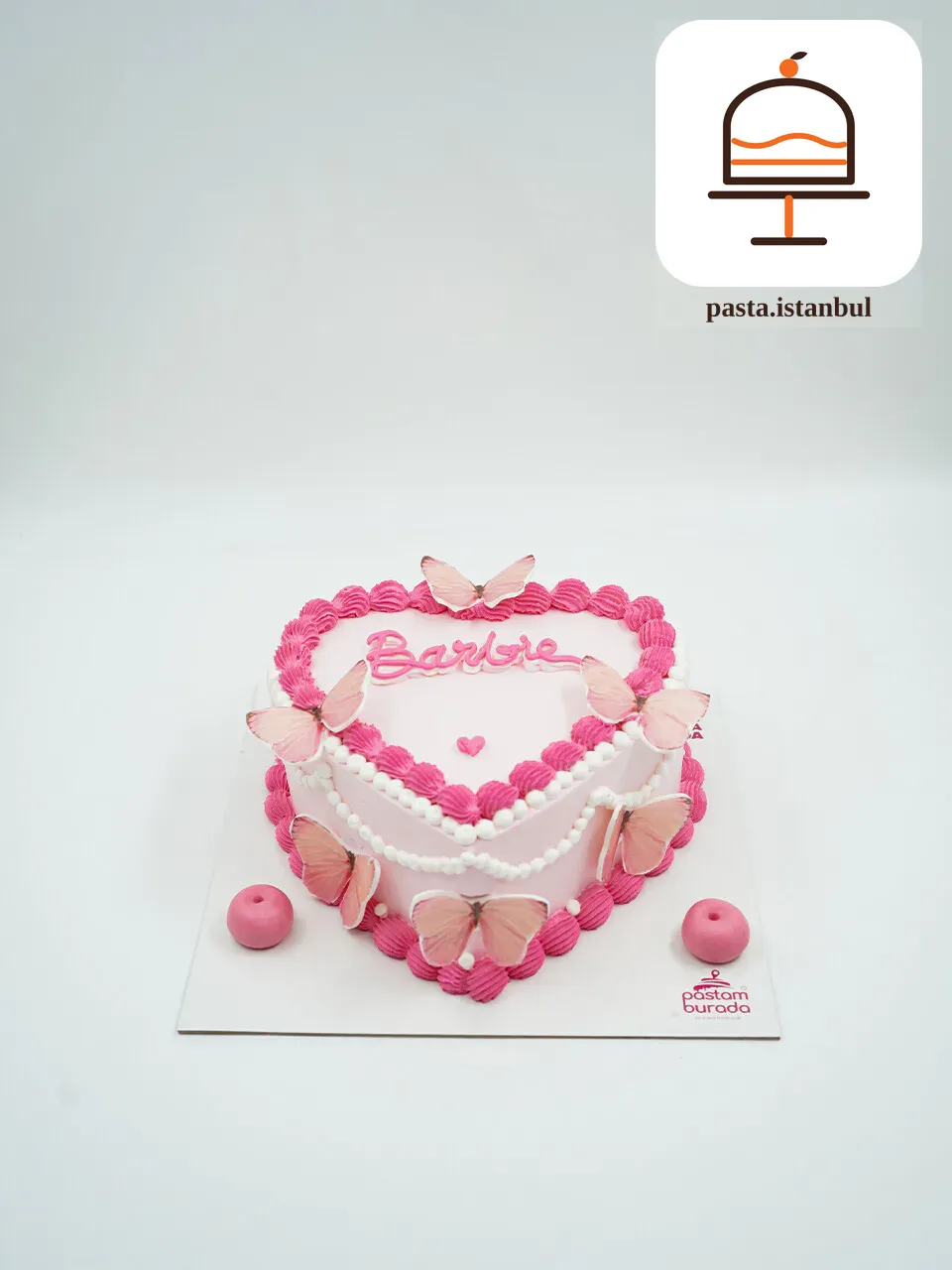 Kelebek Detay Pembe Kalp Naked Cake